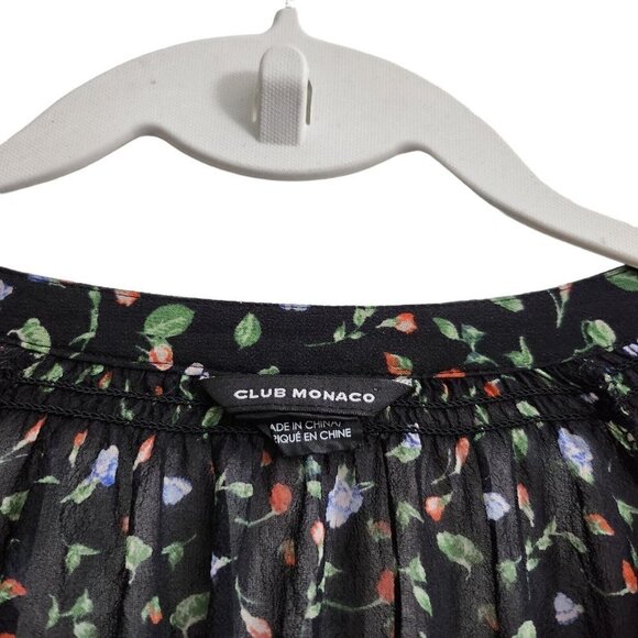 Club Monaco Taisie Mini‎ Dress 4 Black Floral Silk Sheer Button  Front Boho - Picture 4 of 15
